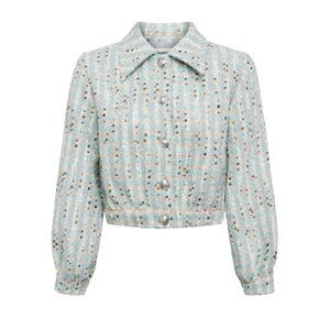 L’AGENCE Bridges Cropped Tweed Jacket Blue Multi Size 6